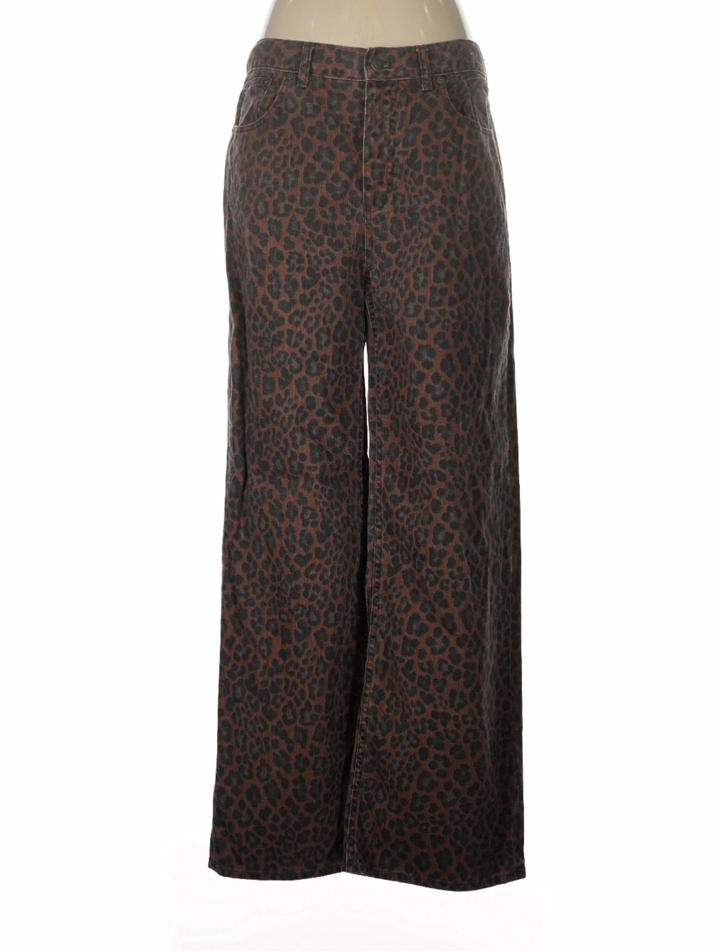 Madewell Wide Leg Leopard Print Pants - Brown/Black